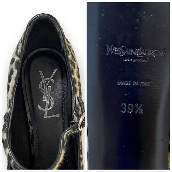 YSL Yves Saint Laurent Tribute Too 105 Mary Jane Peep Toe Pumps, Pony Leopard - Picture 5 of 16